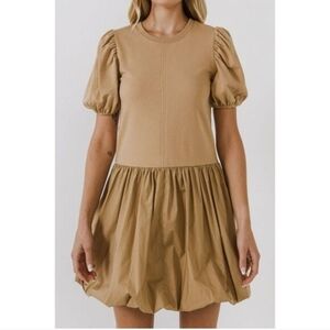 English Factory Mixed Media Balloon Puff Sleeve Mini Dress XS
